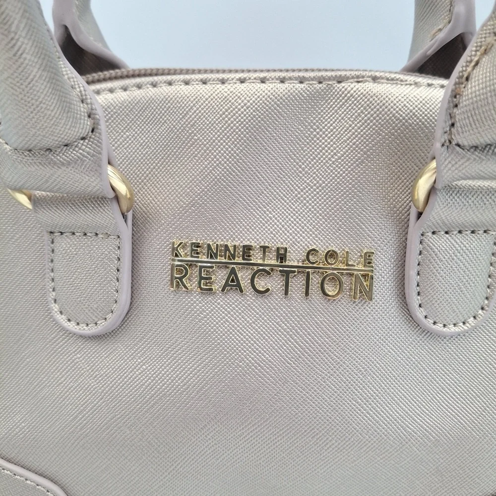 Kenneth Cole Reaction Mini Dome Satchel Metallic Champagne Gold Saffiano Handbag